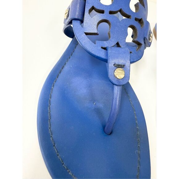 Tory Burch Miller Logo Flat Sandals Royal Blue 9 - Picture 4 of 9